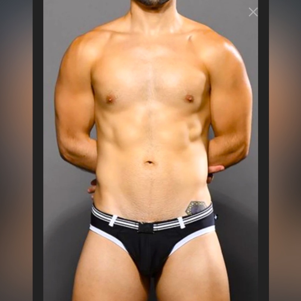 Andrew Christian Belt Bikini Small Black White NWT 79 - Picture 2 of 9